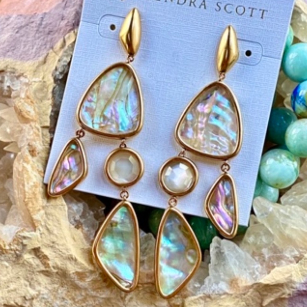 πΊπHPππΊ NWT Kendra Scott Margot Gold Abalone Statement Earrings - Picture 2 of 14